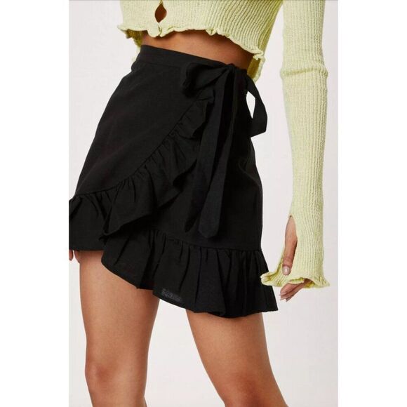 Nasty Gal Black Ruffle Wrap Mini Skirt with Side Tie
